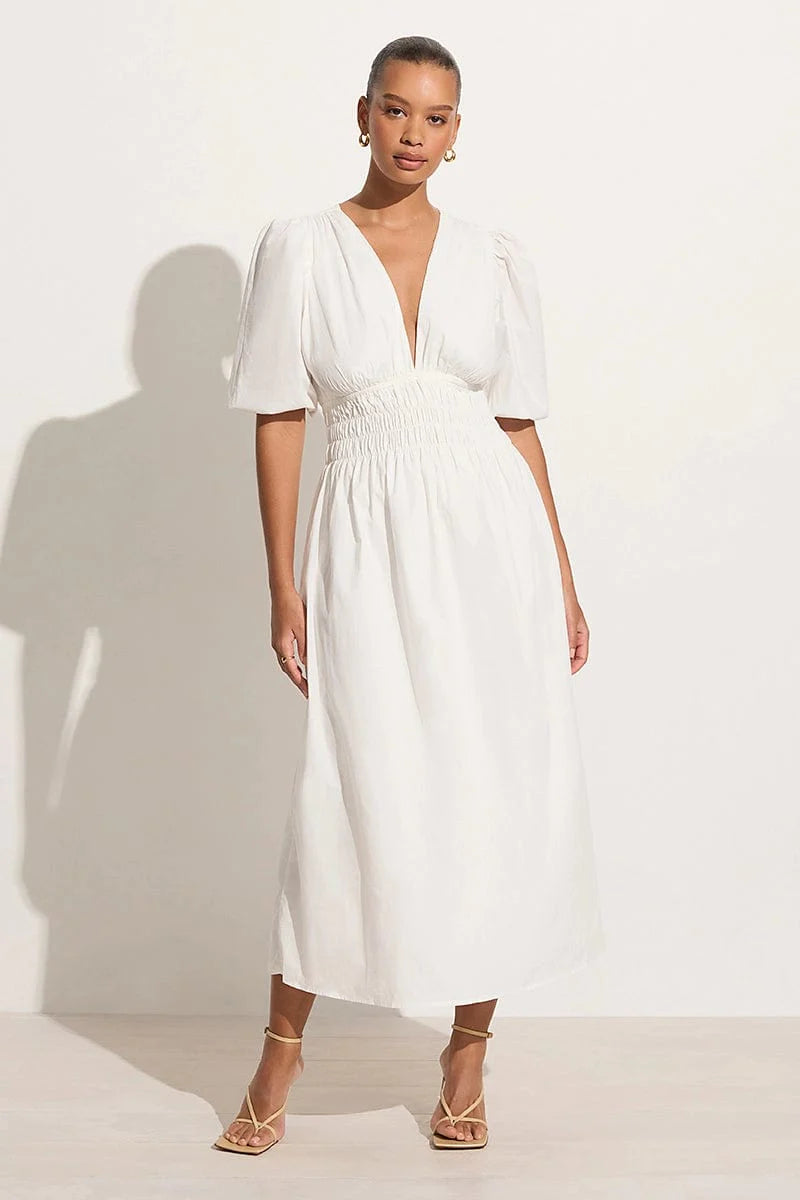 Agnata Midi Dress - Mar White