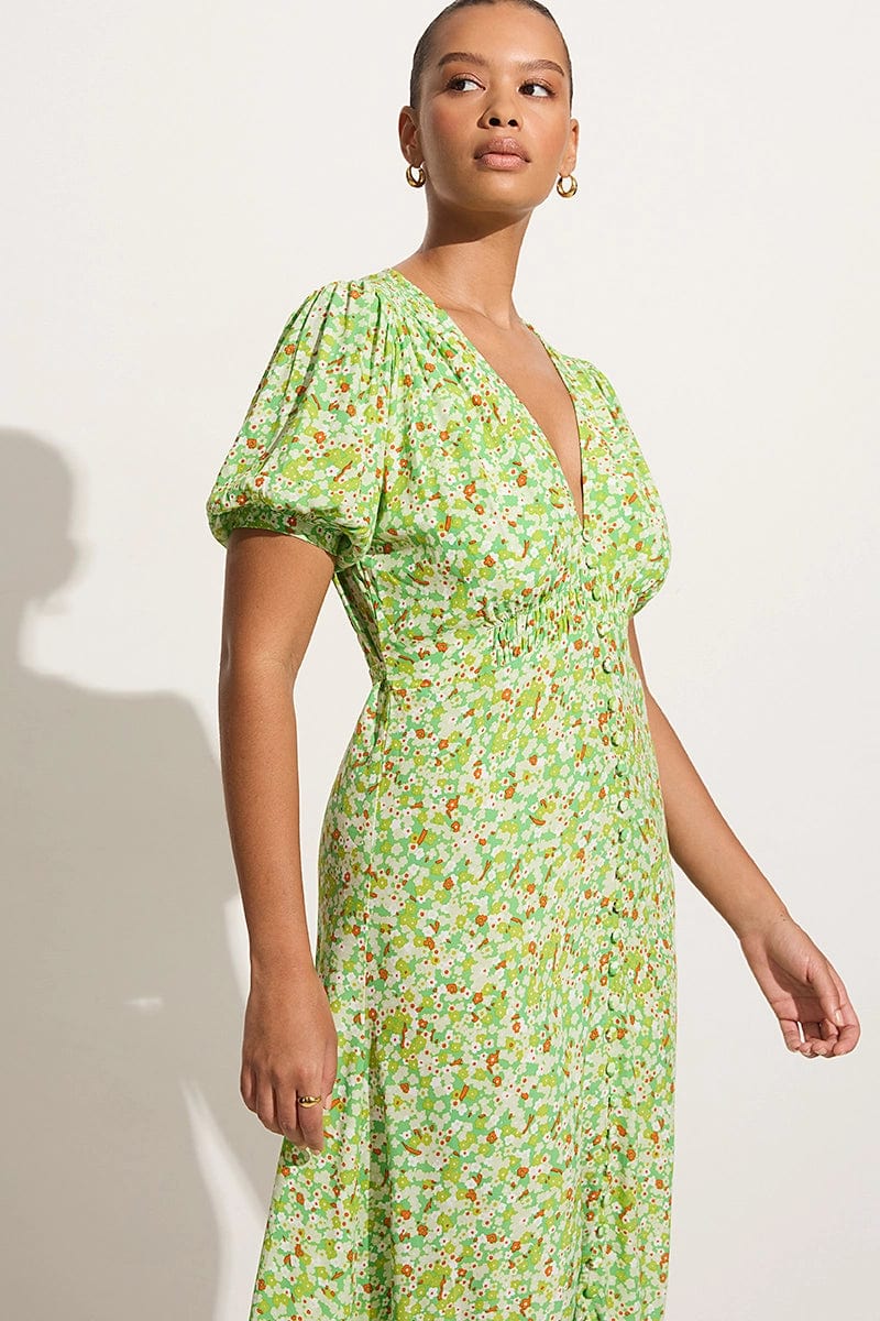 Bellavista Midi Dress - Lou Floral Print Green