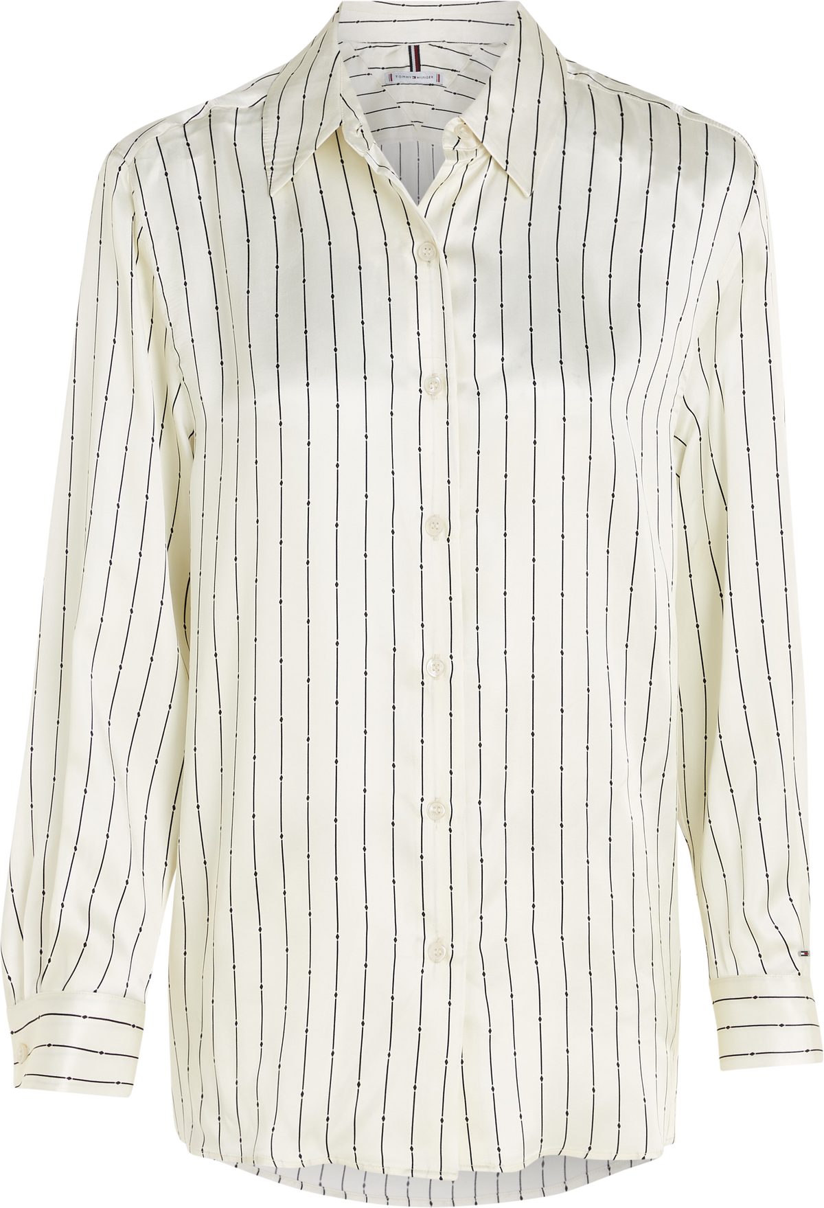 Satin Striped Fluid Shirt Ls - Mini Argyle Stp/Ancient White