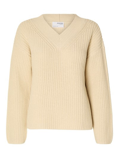 Selma Ls Knit V-Neck - Birch