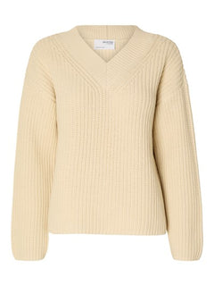 Selma Ls Knit V-Neck - Birch