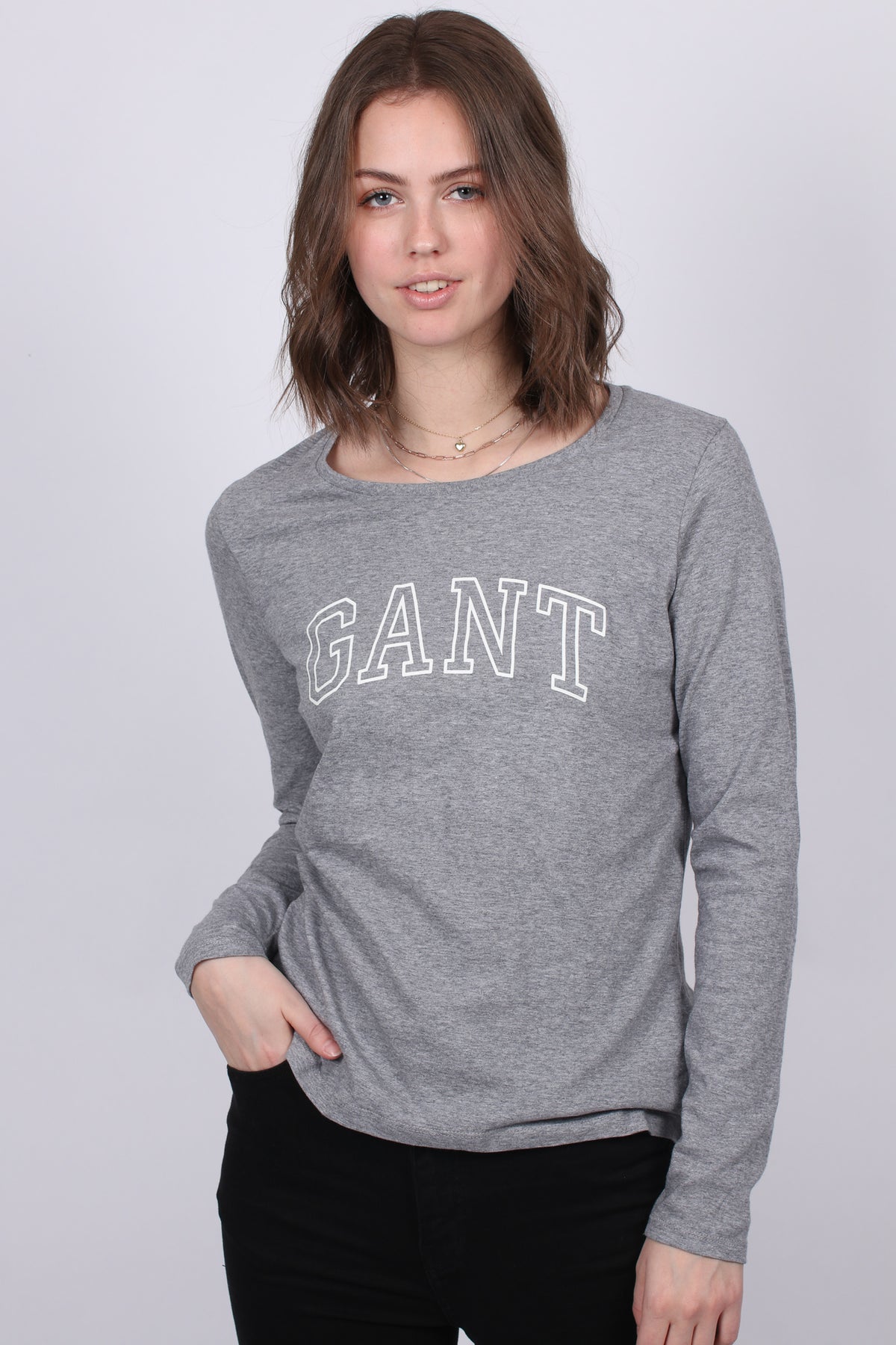 Arch Logo LS T-shirt - Grey Melange - GANT - T-skjorter & Topper - VILLOID.no