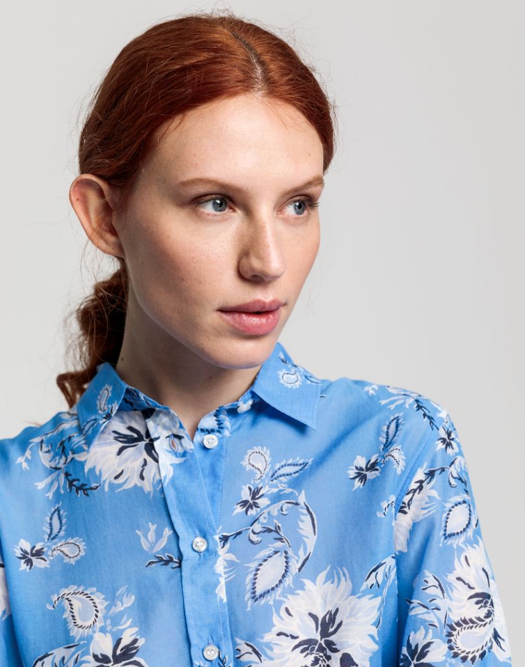 Marine Paisley Co Silk Shirt - Capri Blue - GANT - Bluser & Skjorter - VILLOID.no