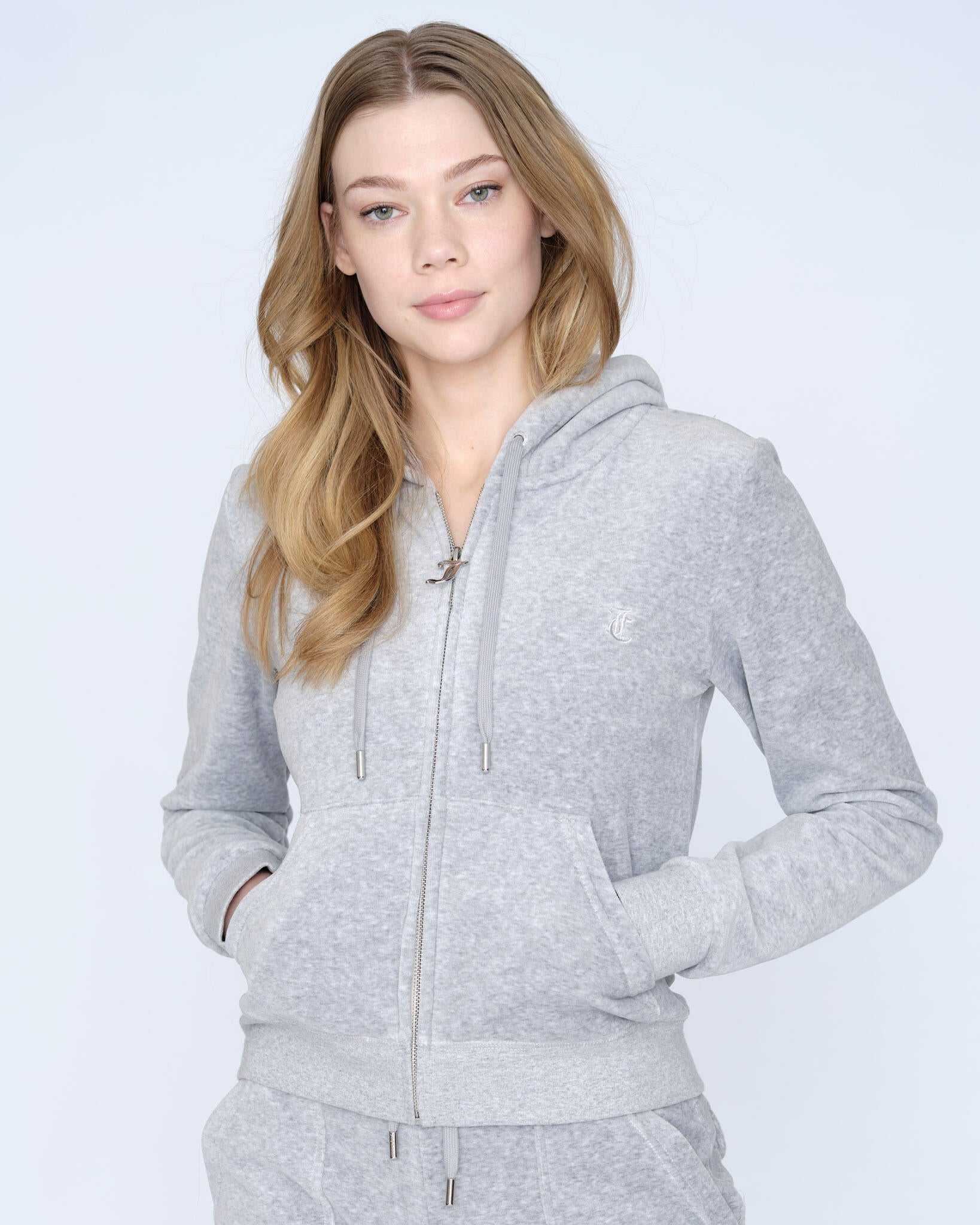 Robertson Classic Velour Zip Hoodie - Silver Marl
