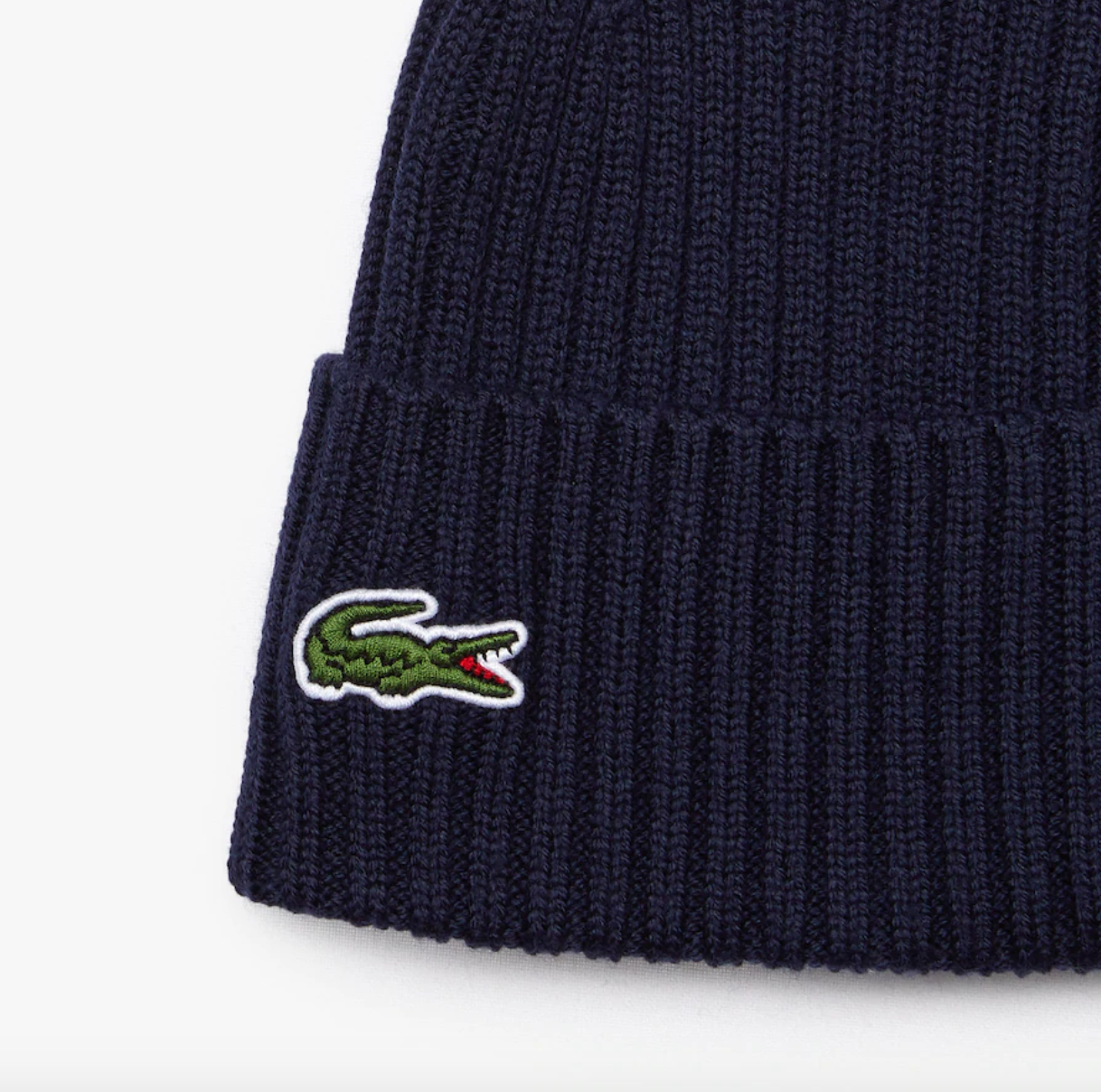 Lacoste Ribbed Wool Beanie - Navy Blue