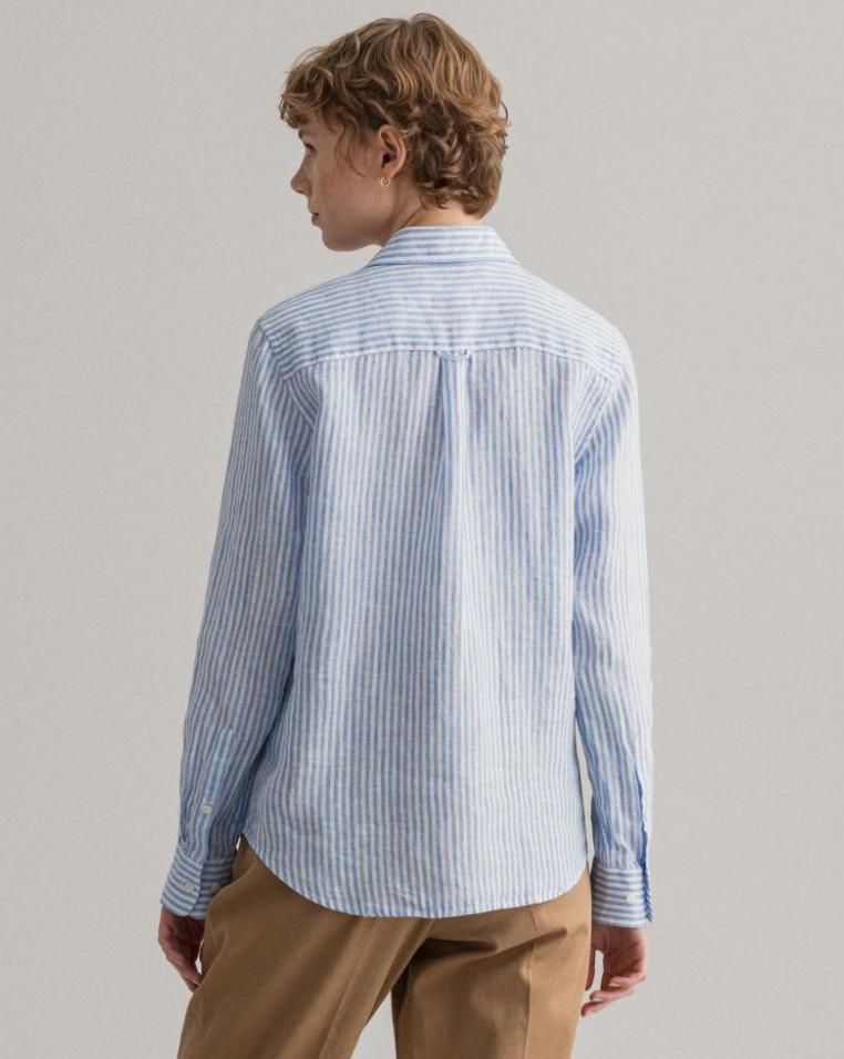 Linen Chambray Stripe Shirt - Pacific Blue