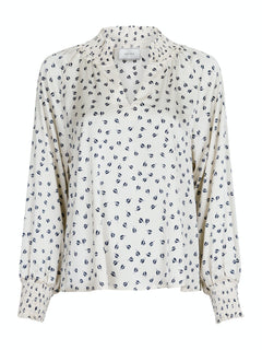 Stone Drapy Flower Blouse - Off White