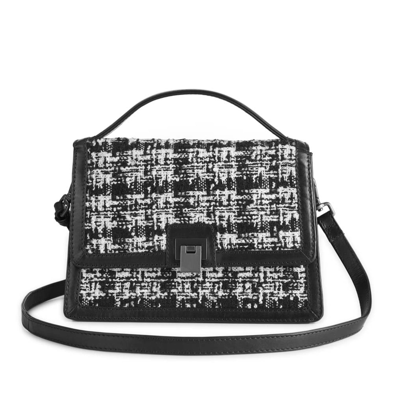 Tori Crossbody Bag Tweed Mix - Black W/Black+White