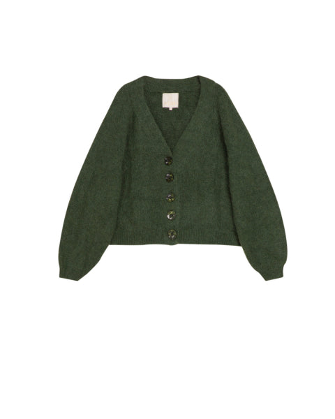 Hairy Knit Cardigan - Green - ByTimo - Gensere - VILLOID.no