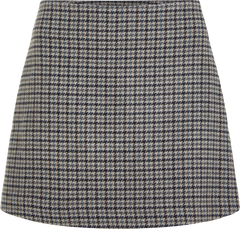Wool Check Mini Skirt - Houndstooth Blue Grey