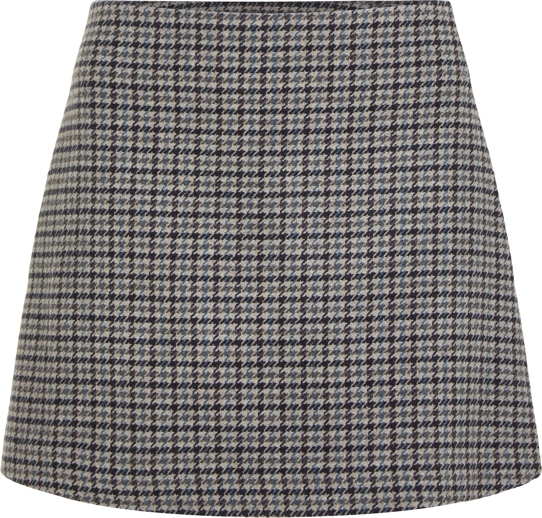 Wool Check Mini Skirt - Houndstooth Blue Grey