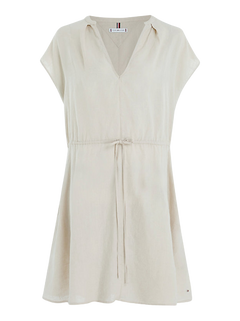 Linen Sleeveless Short Dress - Light Sandalwood