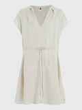 Linen Sleeveless Short Dress - Light Sandalwood