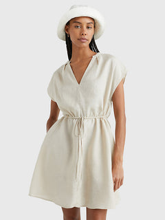 Linen Sleeveless Short Dress - Light Sandalwood