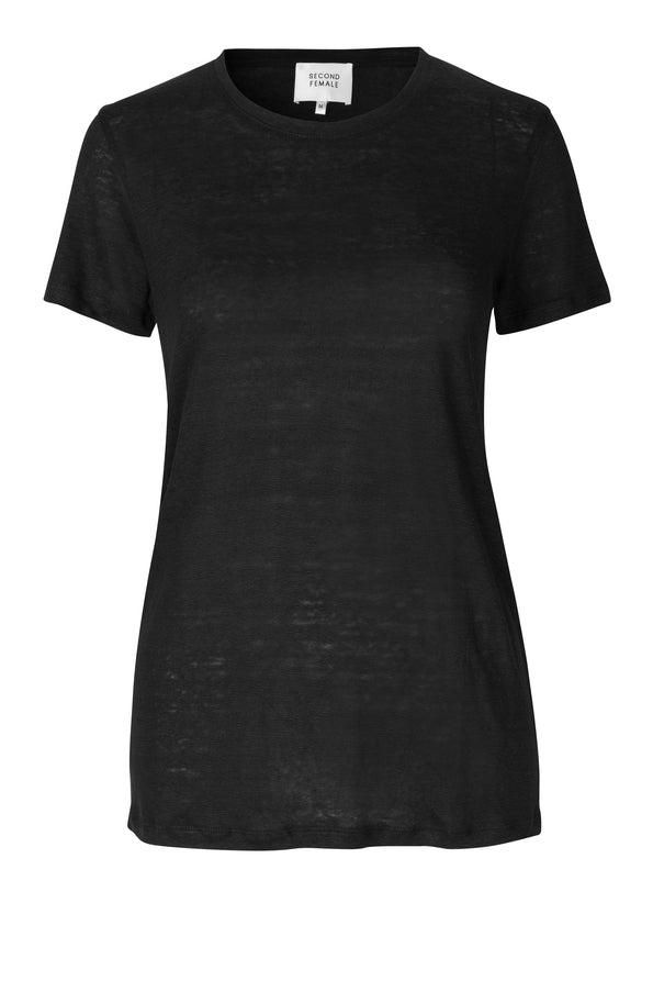 Peony O-neck Tee - Black - Second Female - T-skjorter & Topper - VILLOID.no