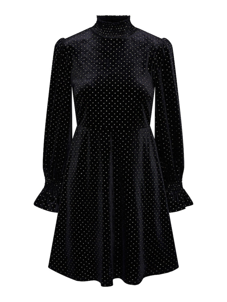 Yasriva LS High Neck Velvet Dress - Black