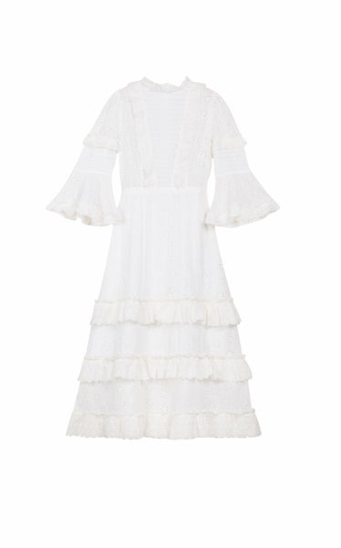 Broderie Anglaise Frill Dress - Broderie Anglaise - White - ByTimo - Kjoler - VILLOID.no