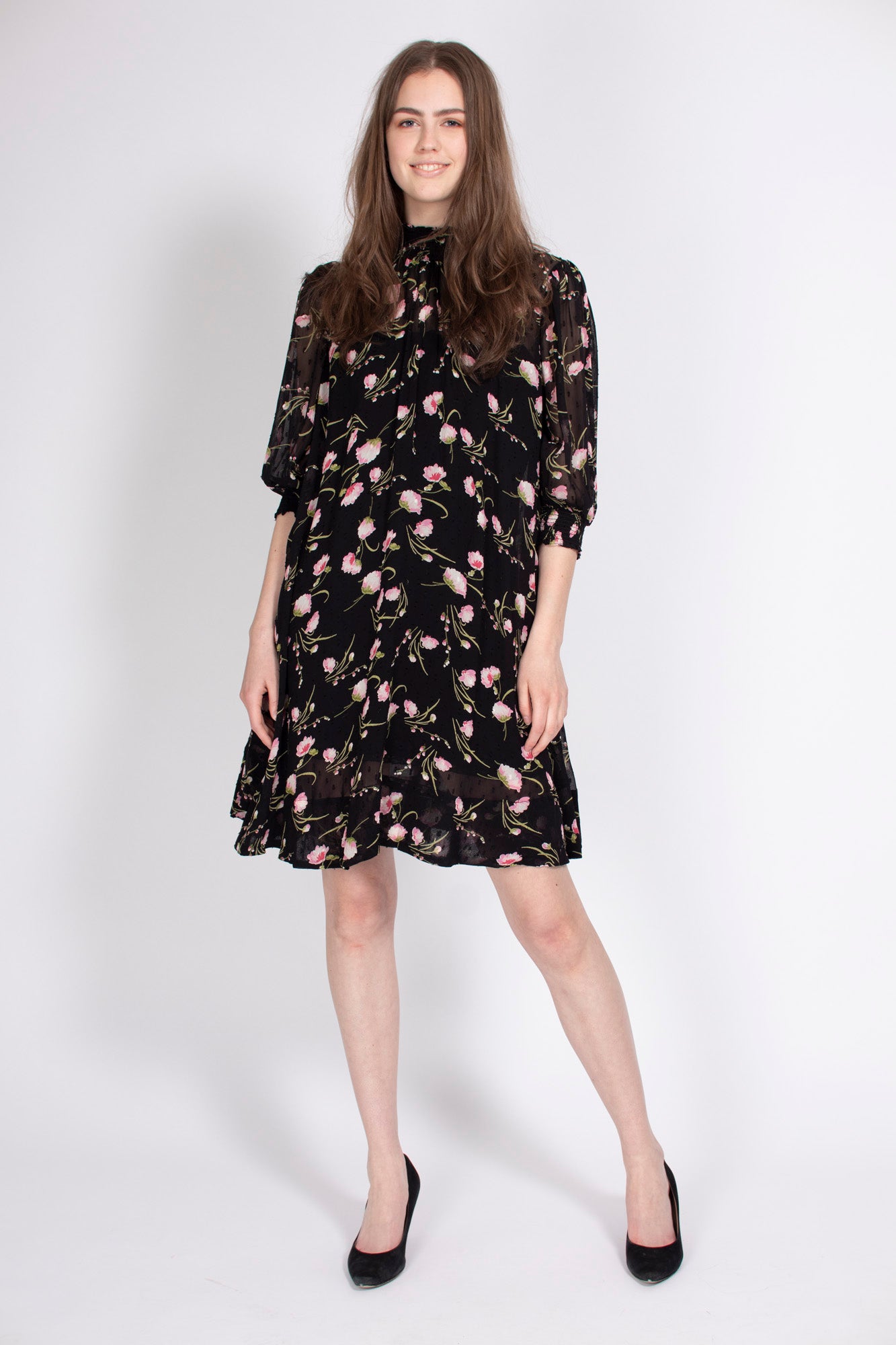 Delicate Semi A-line Dress - Black Poppy - ByTimo - Kjoler - VILLOID.no