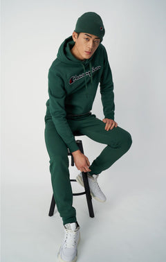 Script Logo Embroidery Fleece Hoodie - Forest Green