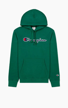 Script Logo Embroidery Fleece Hoodie - Forest Green