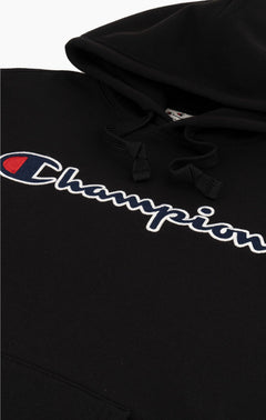 Script Logo Embroidery Fleece Hoodie - Black