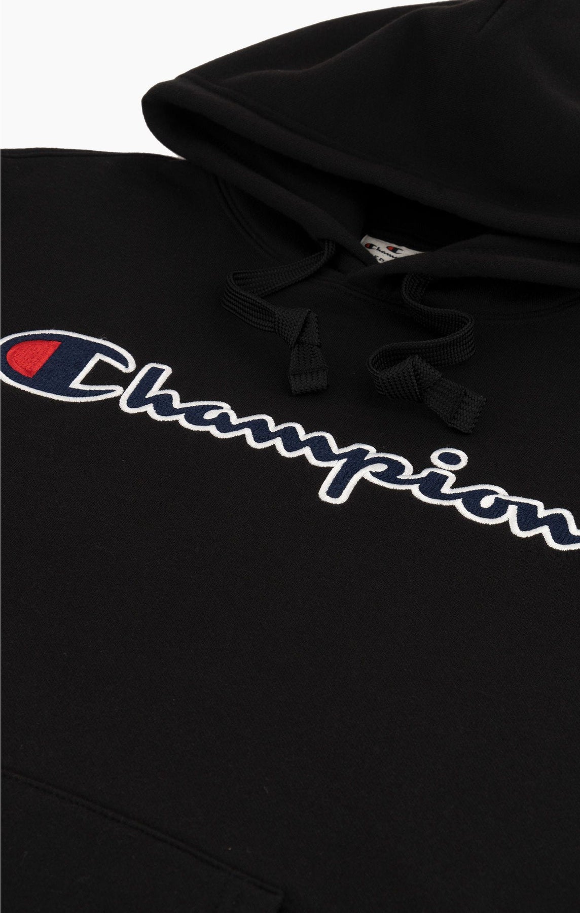 Script Logo Embroidery Fleece Hoodie - Black