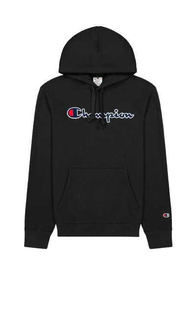 Script Logo Embroidery Fleece Hoodie - Black