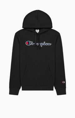 Script Logo Embroidery Fleece Hoodie - Black