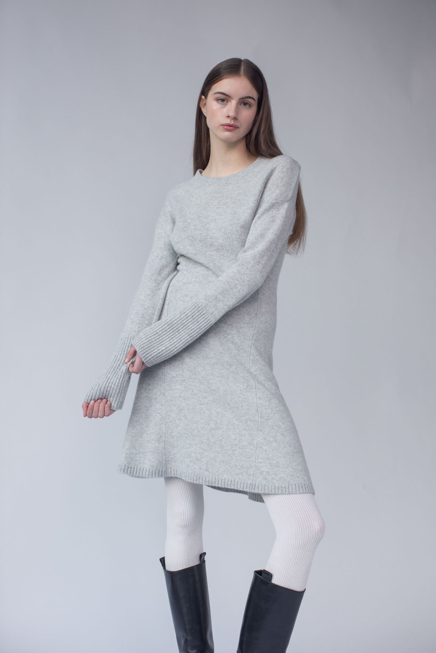 Oriental Poppies Knit Dress - Light Gray Melange