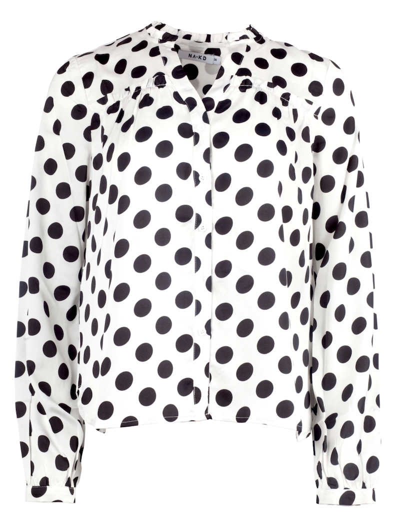 Big Dots Long Sleeve Blouse -White/Black - NA-KD - Bluser & Skjorter - VILLOID.no