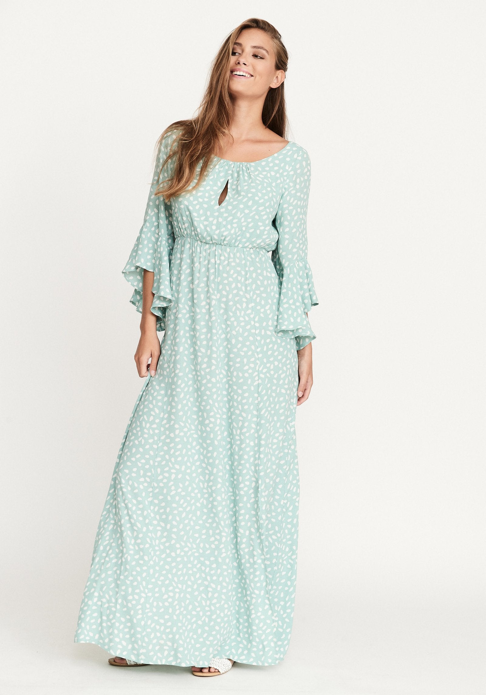 Ambrosia Long Dress - Mint Green Dot Print - Dry Lake - Kjoler - VILLOID.no