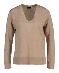 Linen-Blend V-Neck - Horn Beige