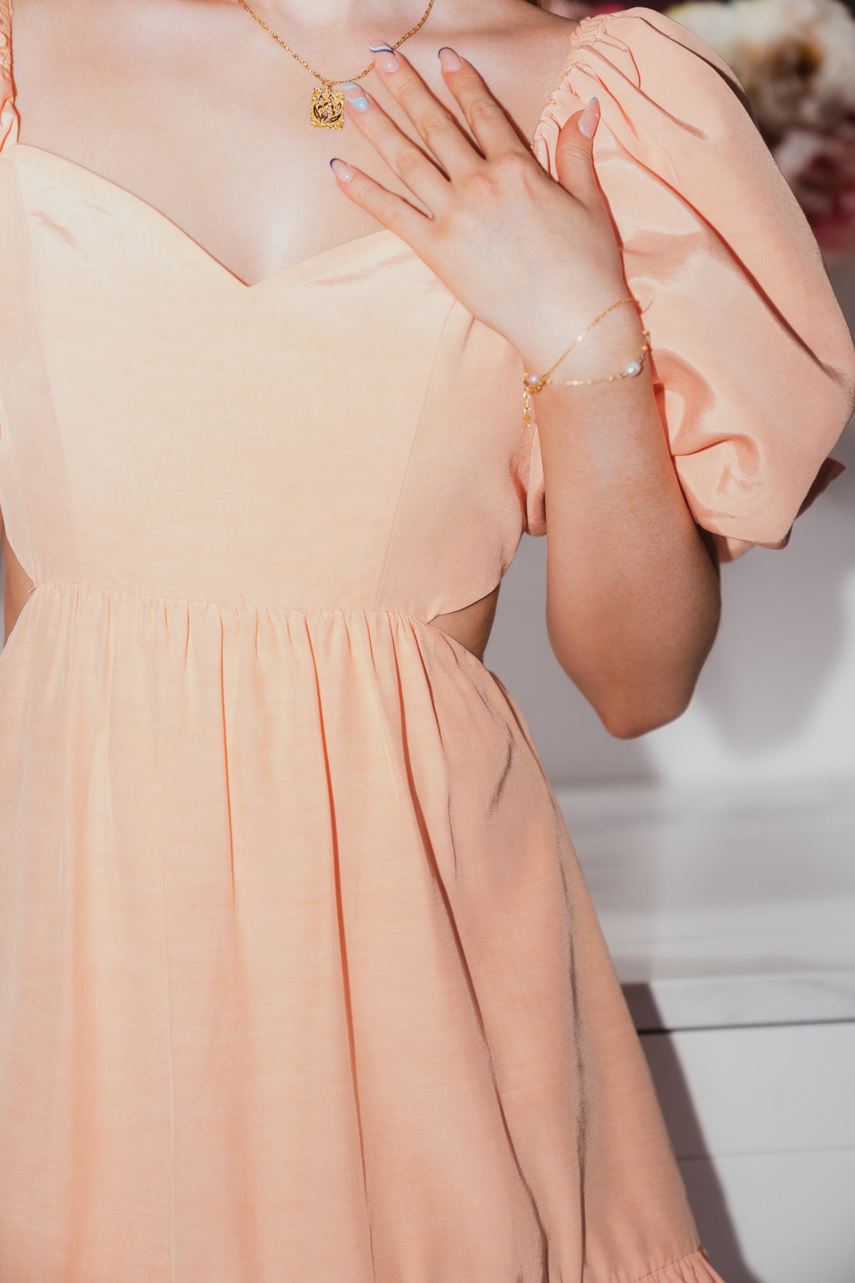 Louisa Pouf Sleeve Cut Out Mini Dress - Apricot