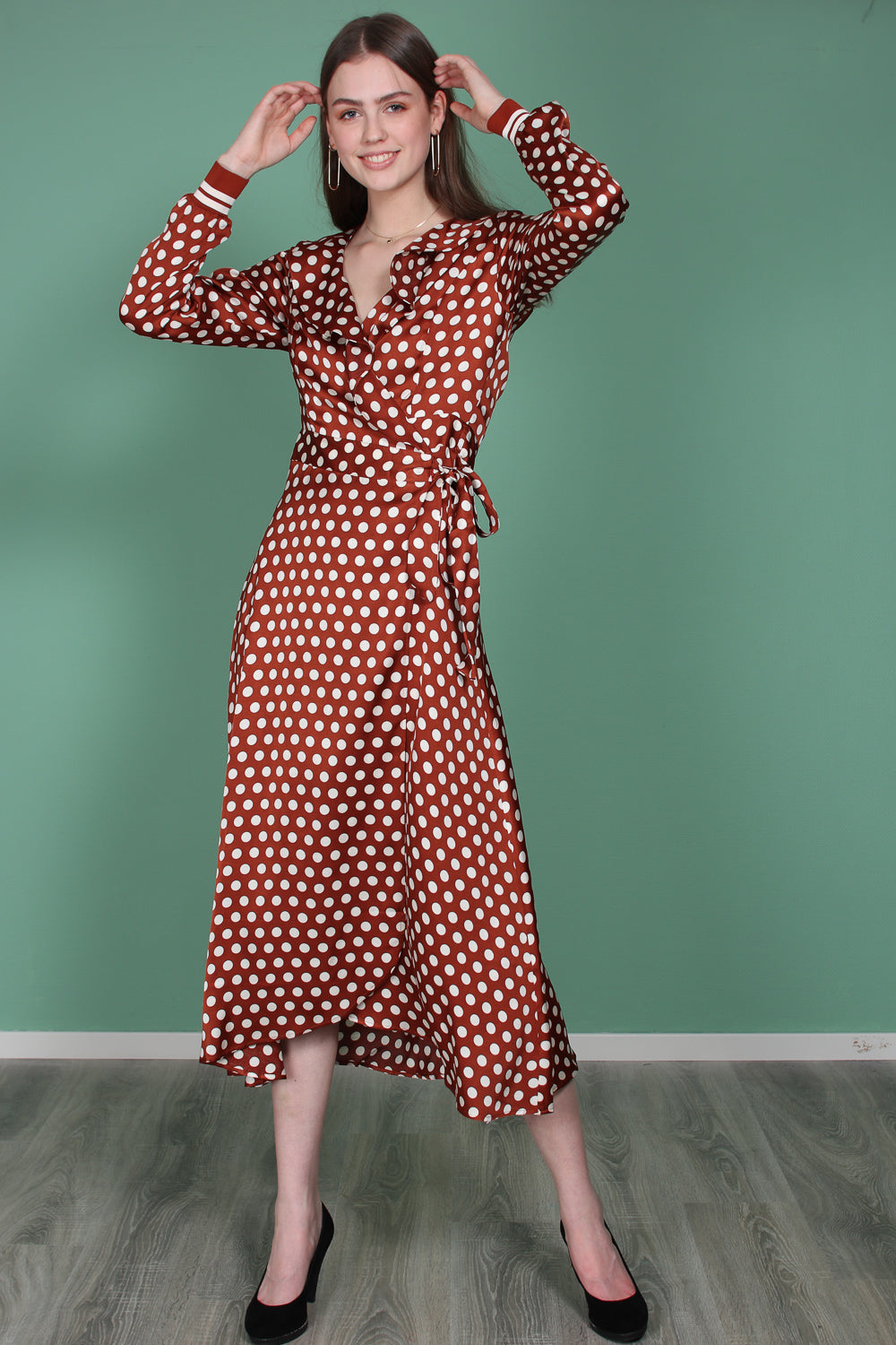 Spotty Wrap Dress - Rustic Brown - Second Female - Kjoler - VILLOID.no