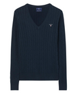 Stretch Cotton Cable V-neck - Evening blue - GANT - Gensere - VILLOID.no
