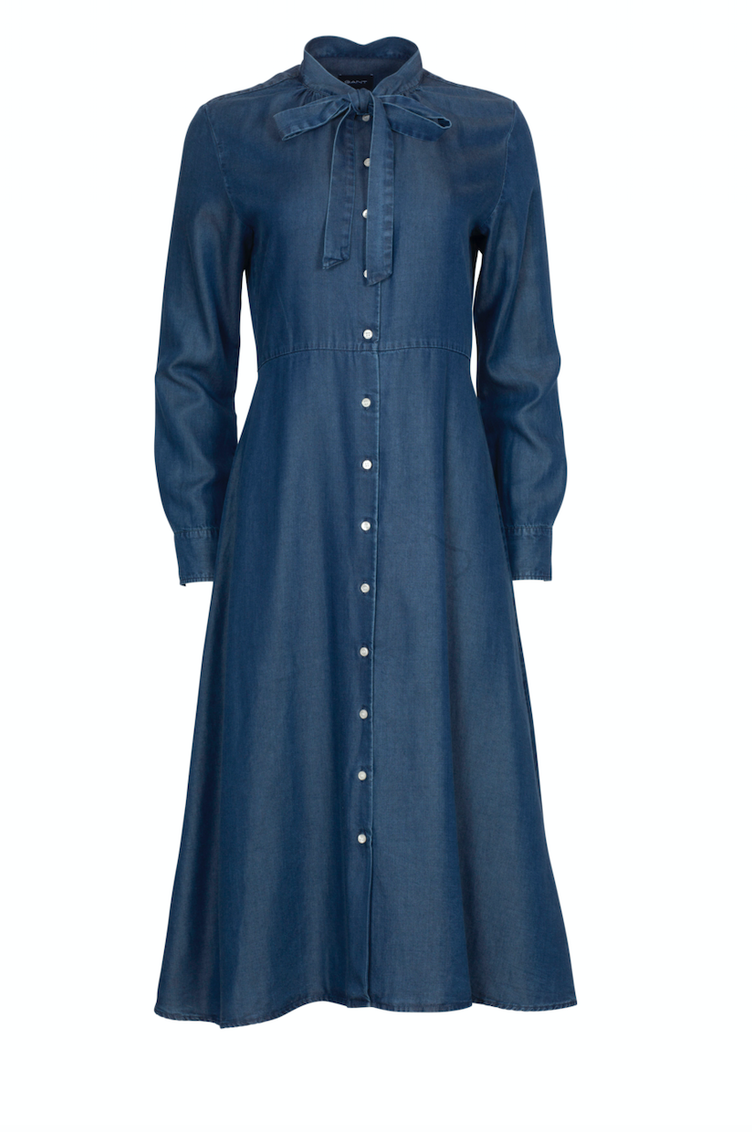 Chambray Bow Shirt Dress - Dark Indigo - GANT - Kjoler - VILLOID.no