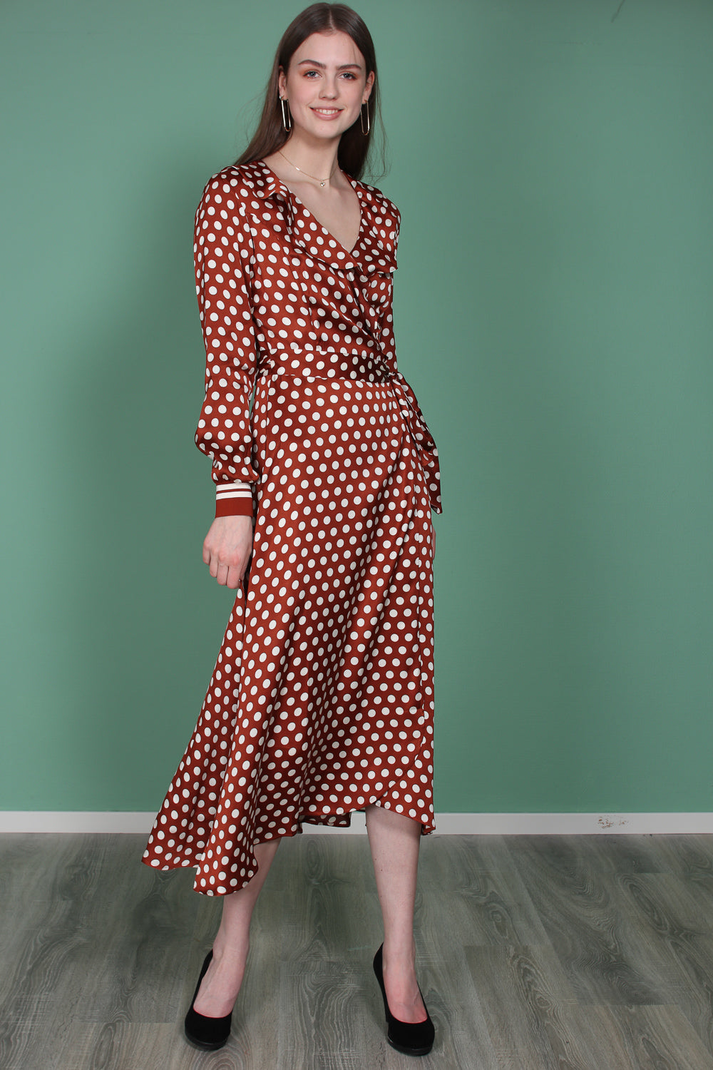 Spotty Wrap Dress - Rustic Brown - Second Female - Kjoler - VILLOID.no