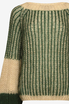 Liana Knit Sweater - Beige/Bottle Green