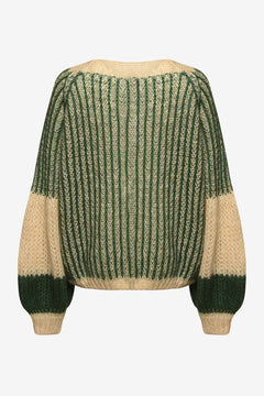 Liana Knit Sweater - Beige/Bottle Green