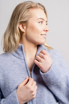 Sia Ls Knit Zipper Cardigan - Blue Heron Melange