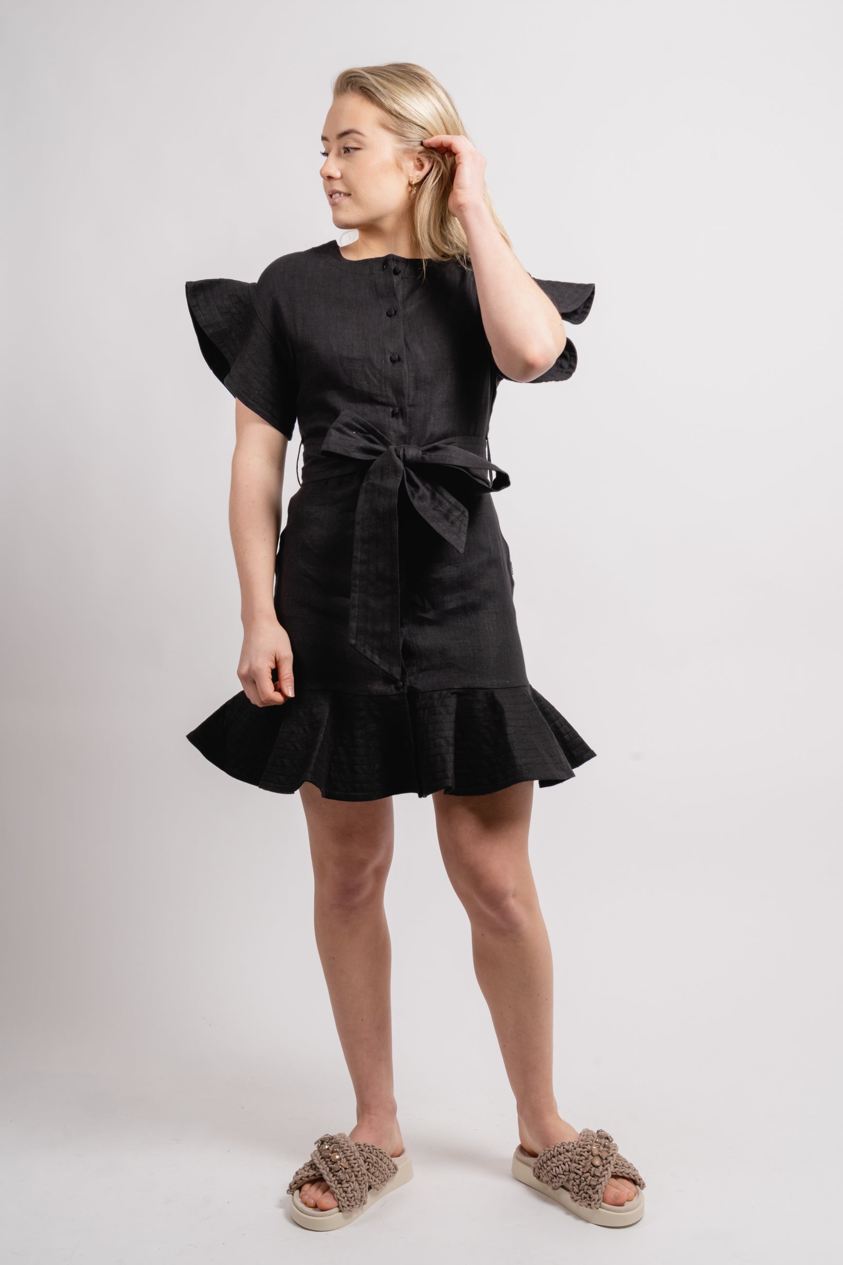 Fia Linen Dress - Black