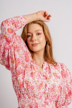 Georgette Button Down Dress - Pink Blossom