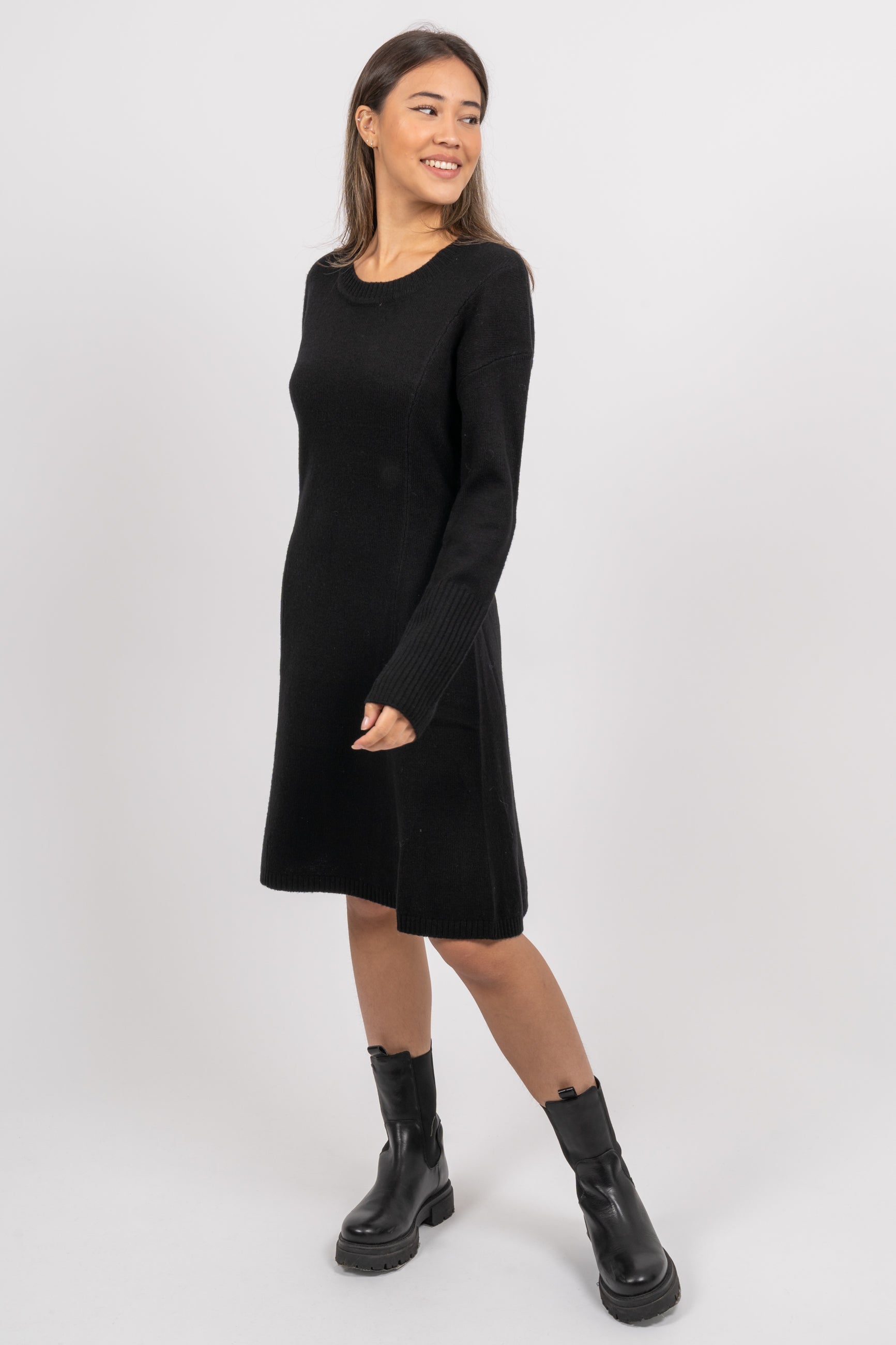 Oriental Poppies Knit Dress - Anthracite Black