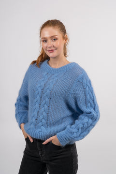 Louisa Cable Knit Pullover - Sky Blue