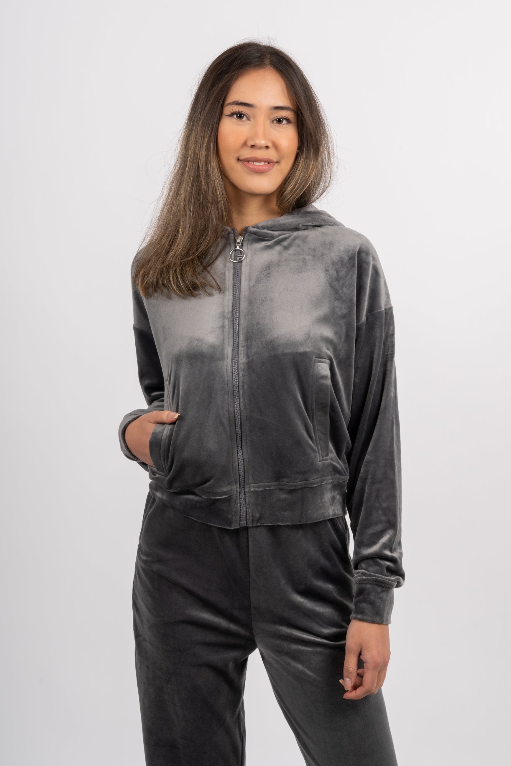 Cudrefin Cropped Zip Hoody Jacket - Iron Gate