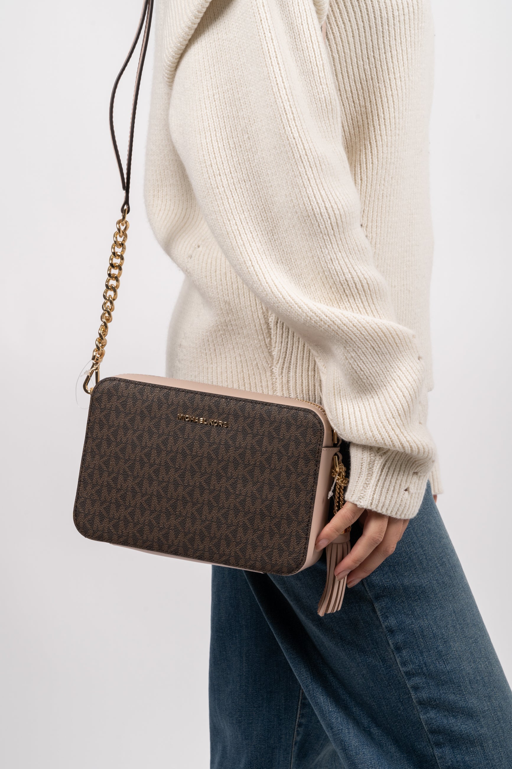 Jet Set Medium Logo Crossbody Bag Brown/Soft Pink VILLOID