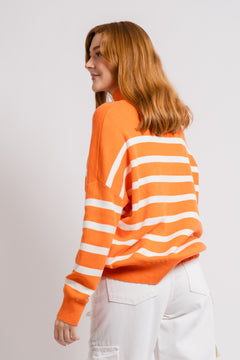 TenleyIW Turtleneck Pullover - Cantaloupe Stripe