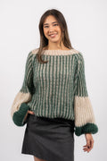 Liana Knit Sweater - Beige/Bottle Green