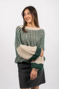 Liana Knit Sweater - Beige/Bottle Green