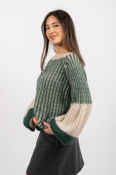 Liana Knit Sweater - Beige/Bottle Green